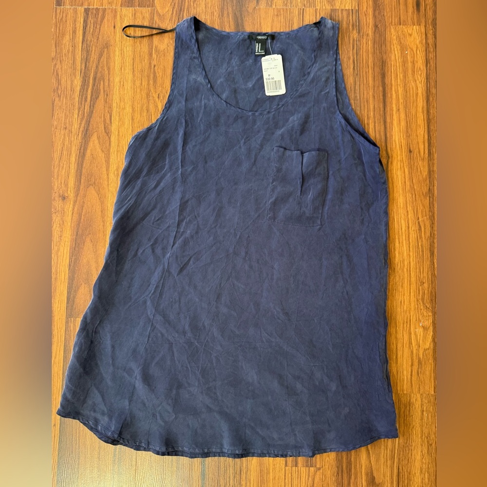 Forever 21 Womens M Navy Tank Top Minimalist Casual Basic Long NWT